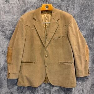 Circle S Blazer Mens 46R Tan Corduroy Western Sport Coat Suede Elbow Patches USA